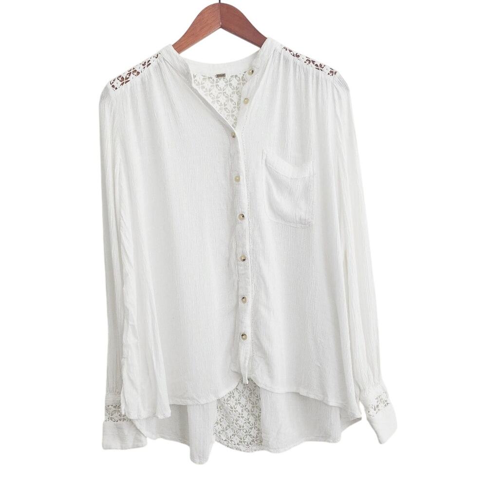 M Free People white linen like shirt with crochet details - Picture 1 of 5